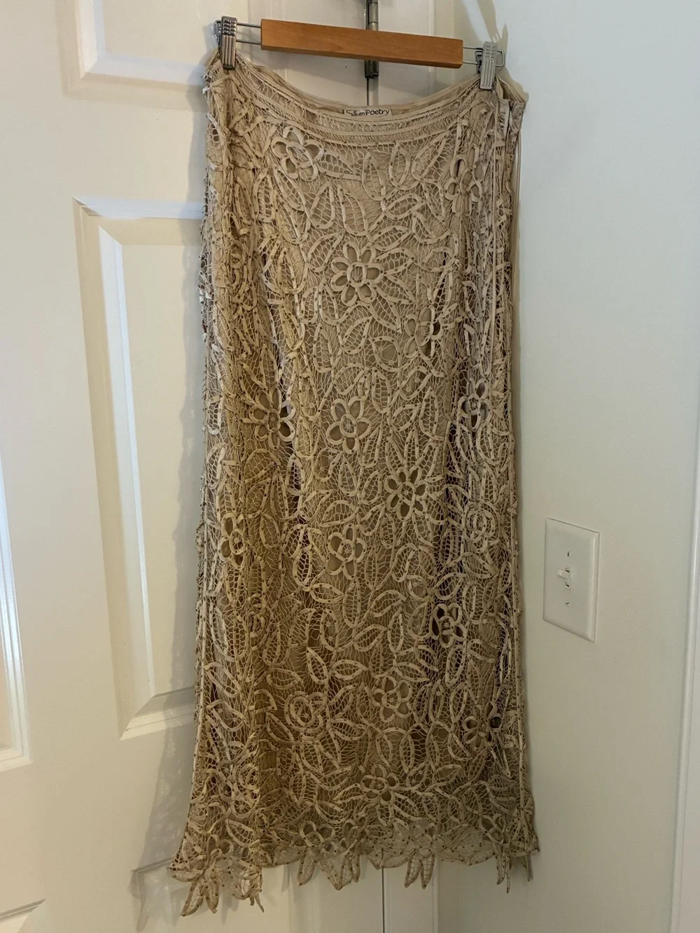 Silken Poetry Silk Crochet Coquette Boho Skirt 100% Silk L